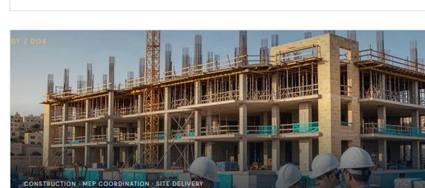 Building construction site with engineers coordinating MEP works